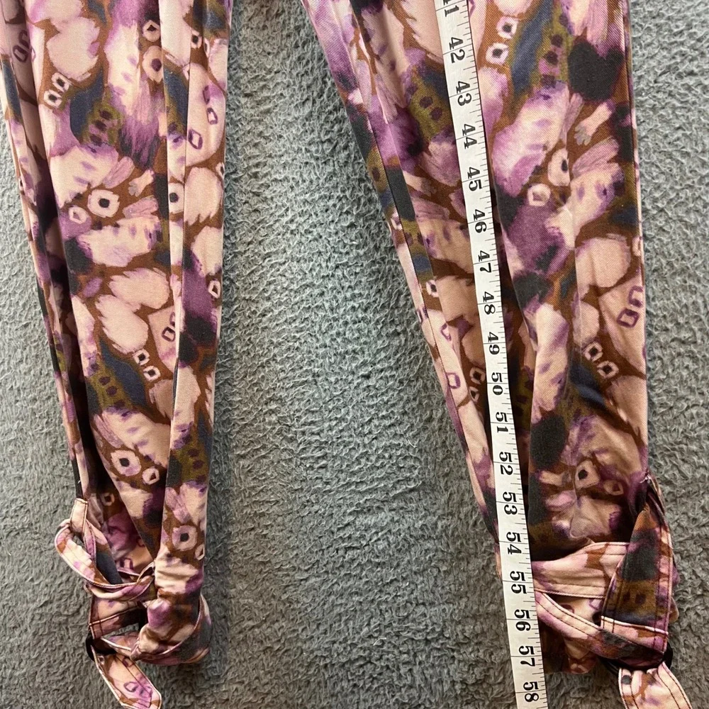 Anthropologie Maeve Purple Abstract Floral Cutout Back Ankle Tie Jumpsuit S - Picture 11 of 14